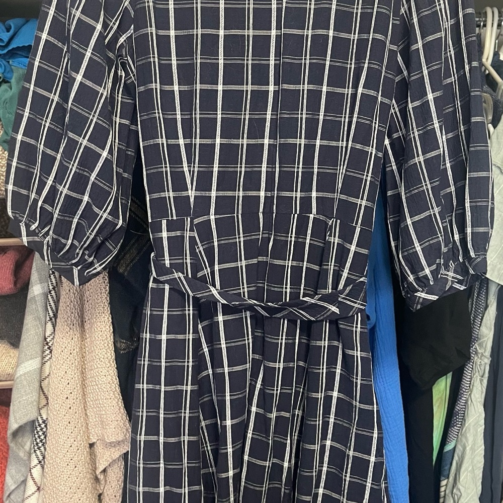 Calvin Klein Navy and White Plaid Long Sleeve Dress - Picture 3 of 3